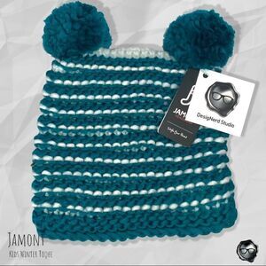 NORDIC DOUBLE-POM BEANIE SOFT KNIT STRIPED SKI HAT POM POM IN TEAL NO ITCH